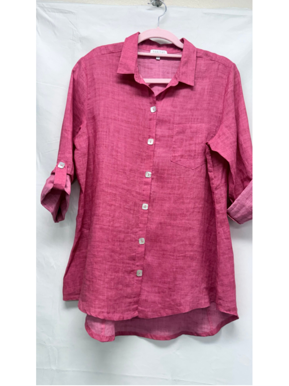 Women's Habitat Linen Button Down Shirt Pink Size S